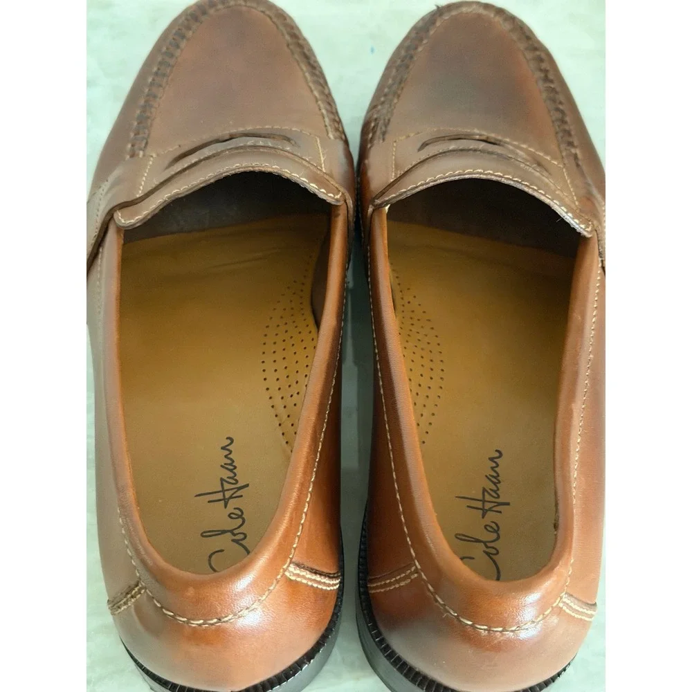 Cole Haan Penny Loafers Mens 10.5 M Brown Leather Moc Toe Slip On E07 01462 Good